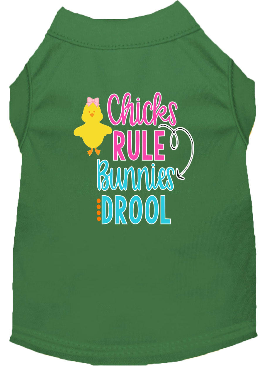 Chicks Rule Screen Print Dog Shirt Green XL